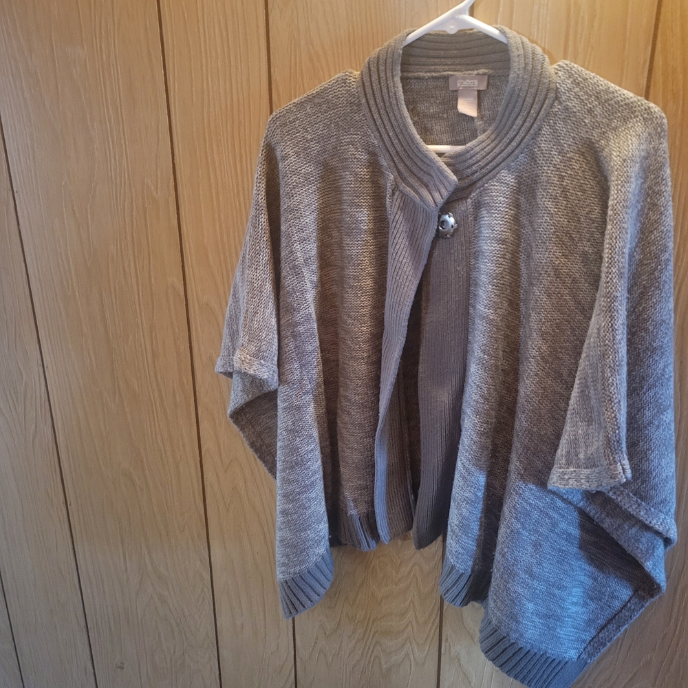 Chico's Charcoal Knit Poncho with Button Detail